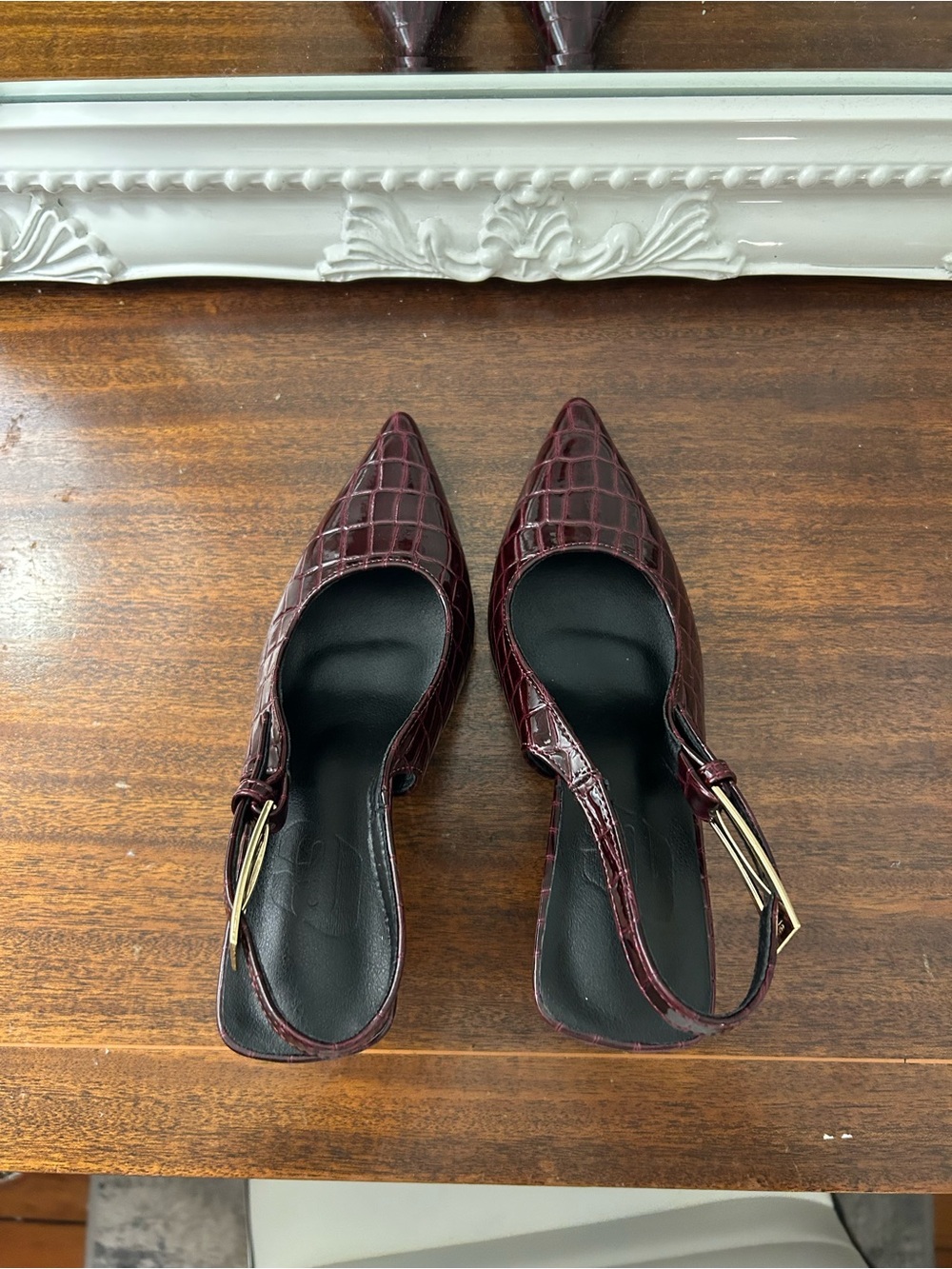 Burgundy slingback stiletto heels